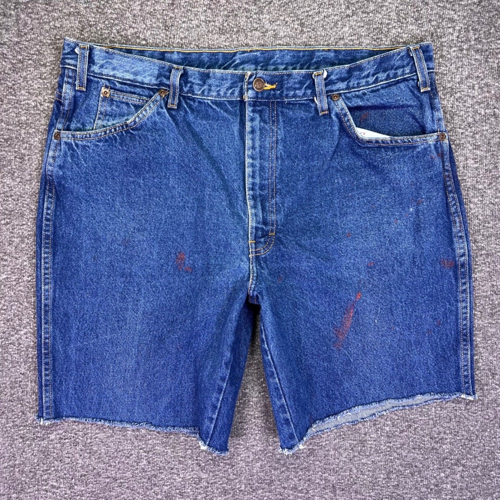 Dickies Denim Shorts Men 38 Blue Distressed Paint Splatter Cut-Off Vintage Talon